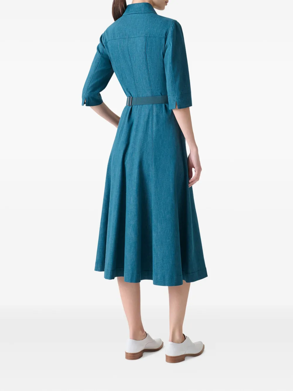 Akris Midi-jurk met ceintuur en kraag Blauw