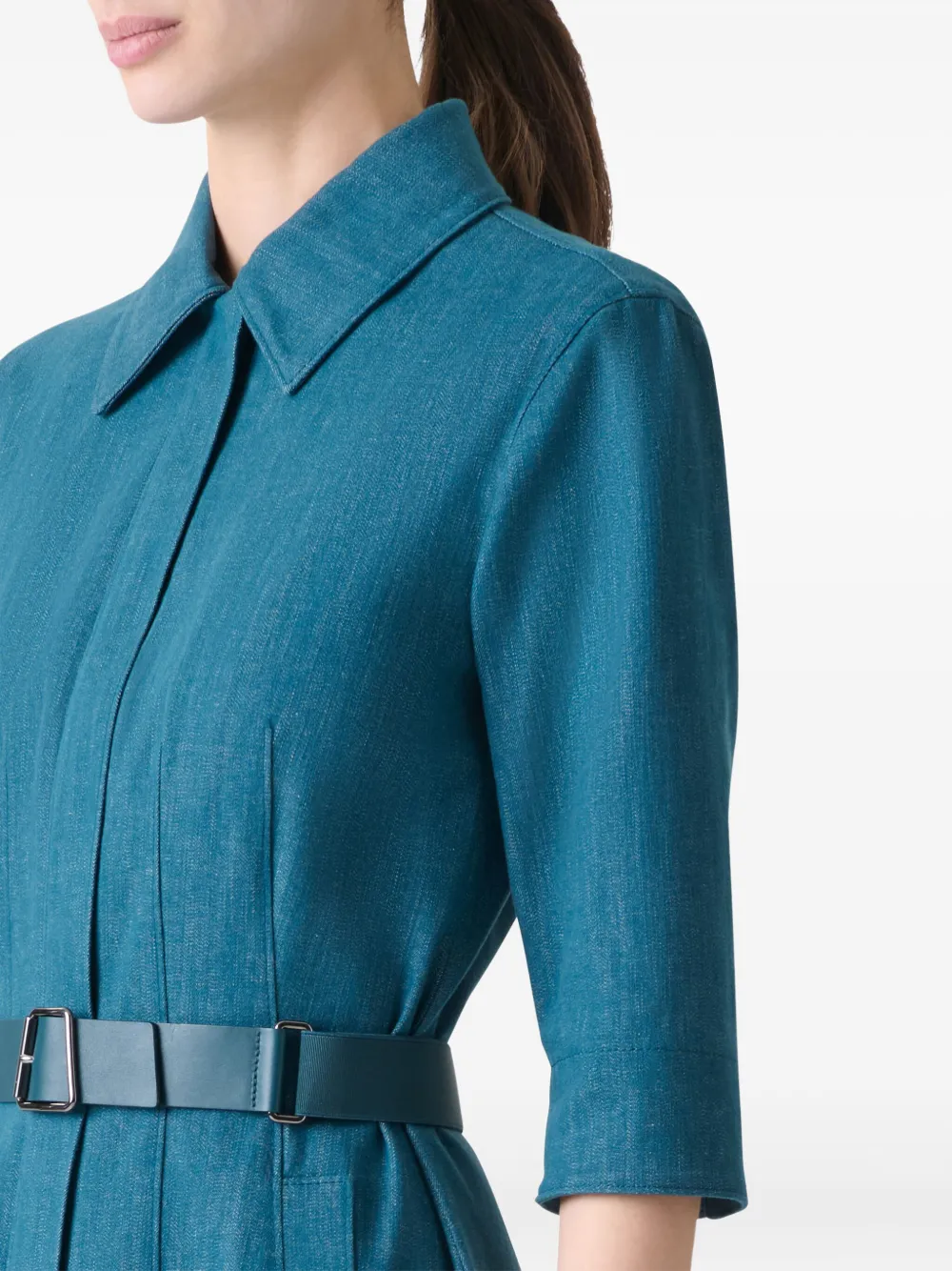 Akris Midi-jurk met ceintuur en kraag Blauw