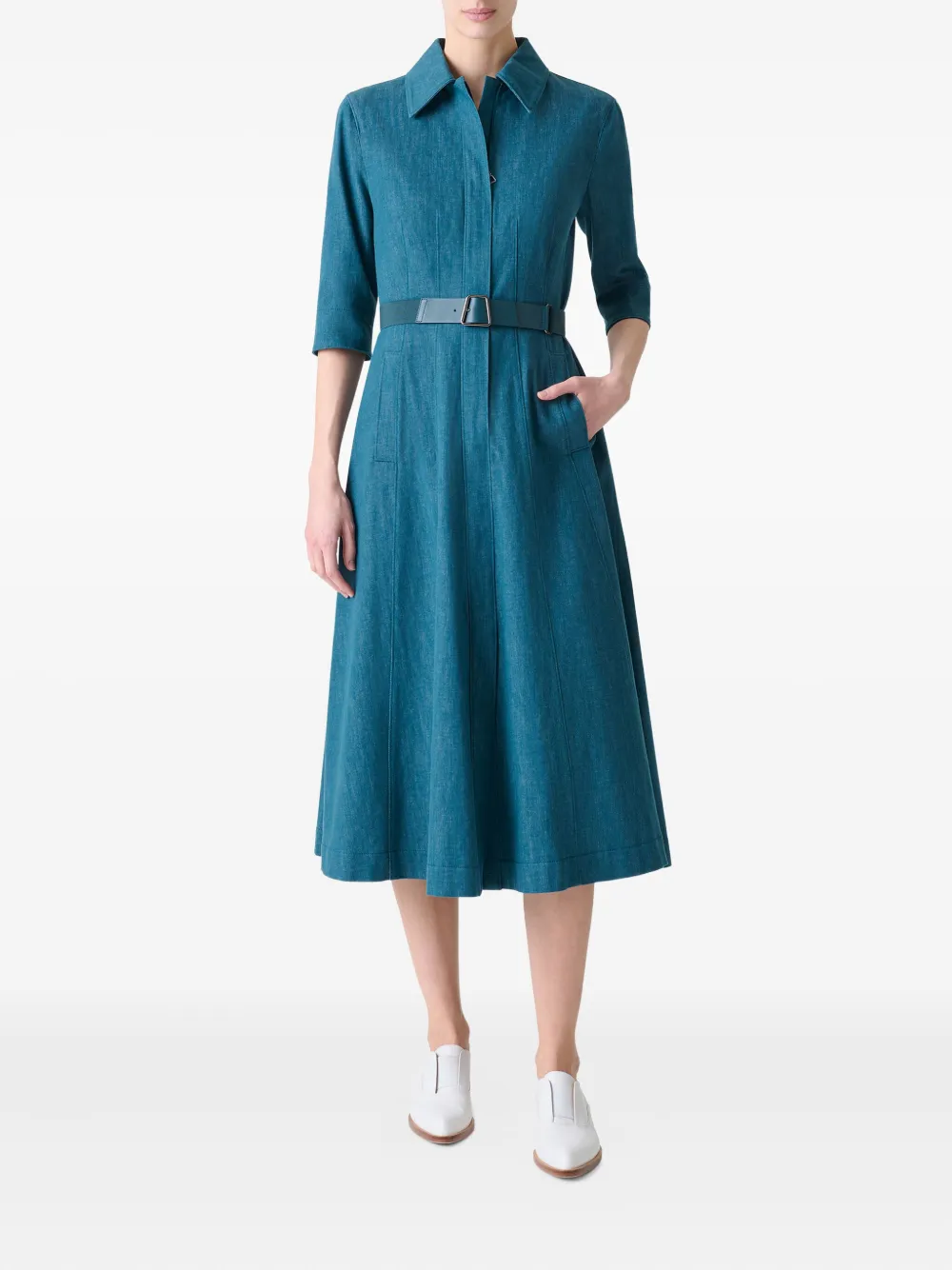 Akris belted collared midi dress - Blauw