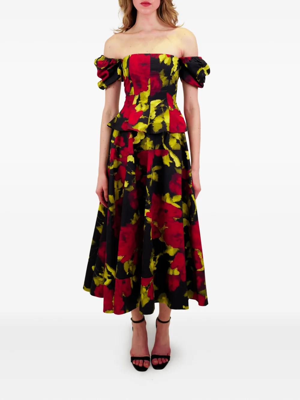 AZEEZA Avani floral-print poplin skirt - Zwart