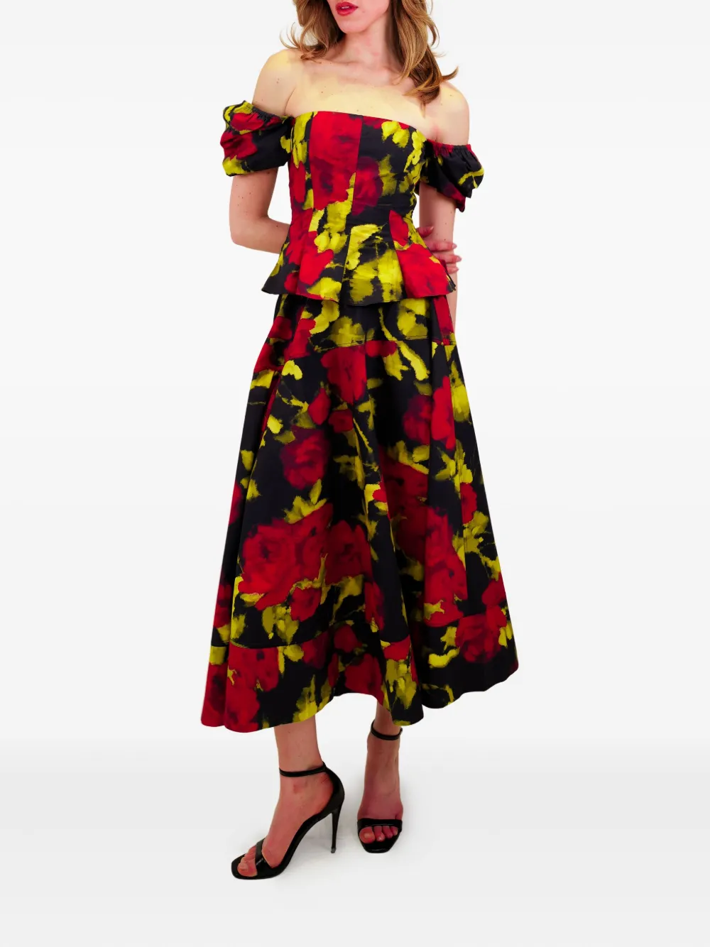 AZEEZA Avani popeline rok met bloemenprint Zwart