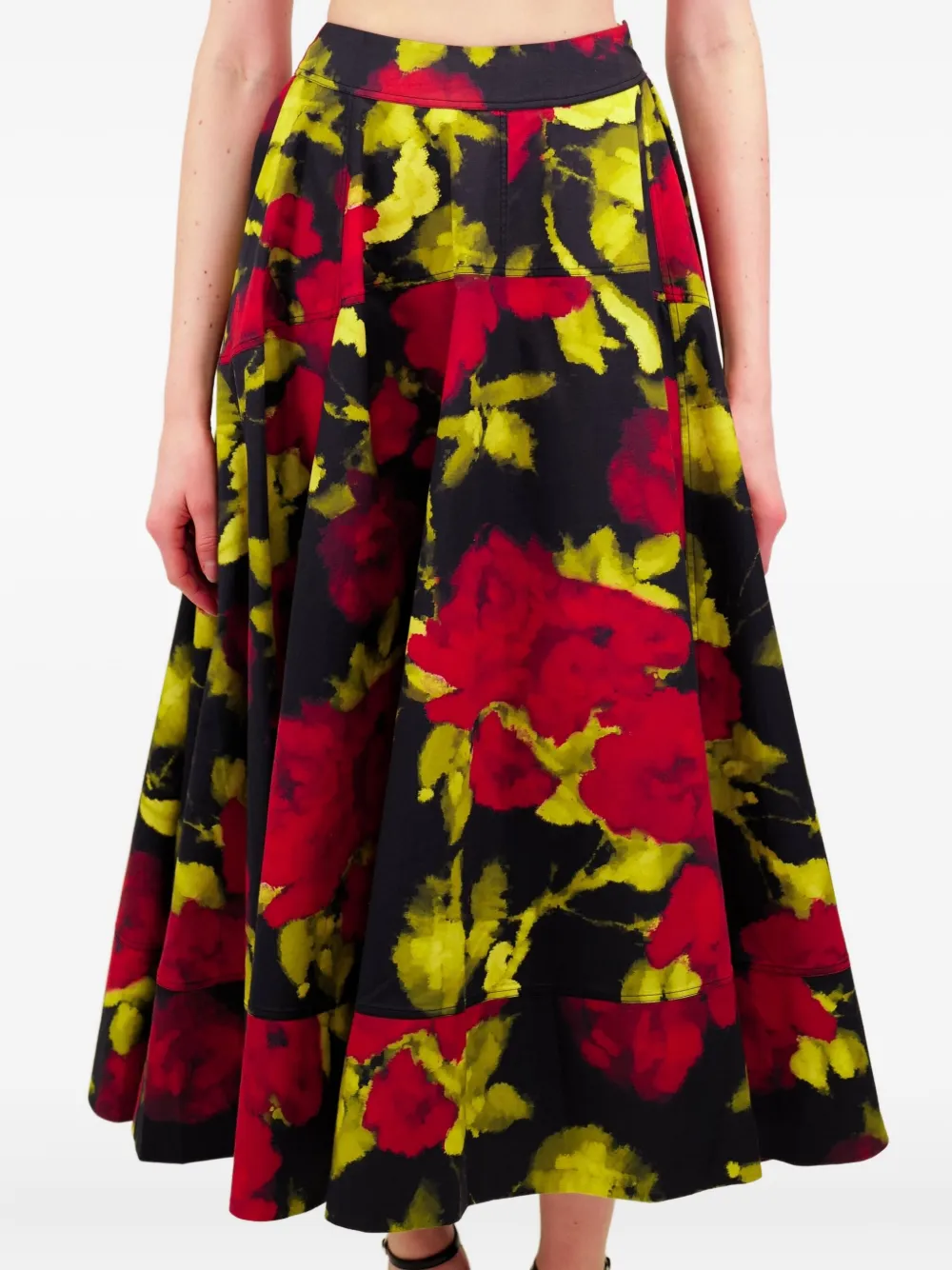 AZEEZA Avani popeline rok met bloemenprint Zwart