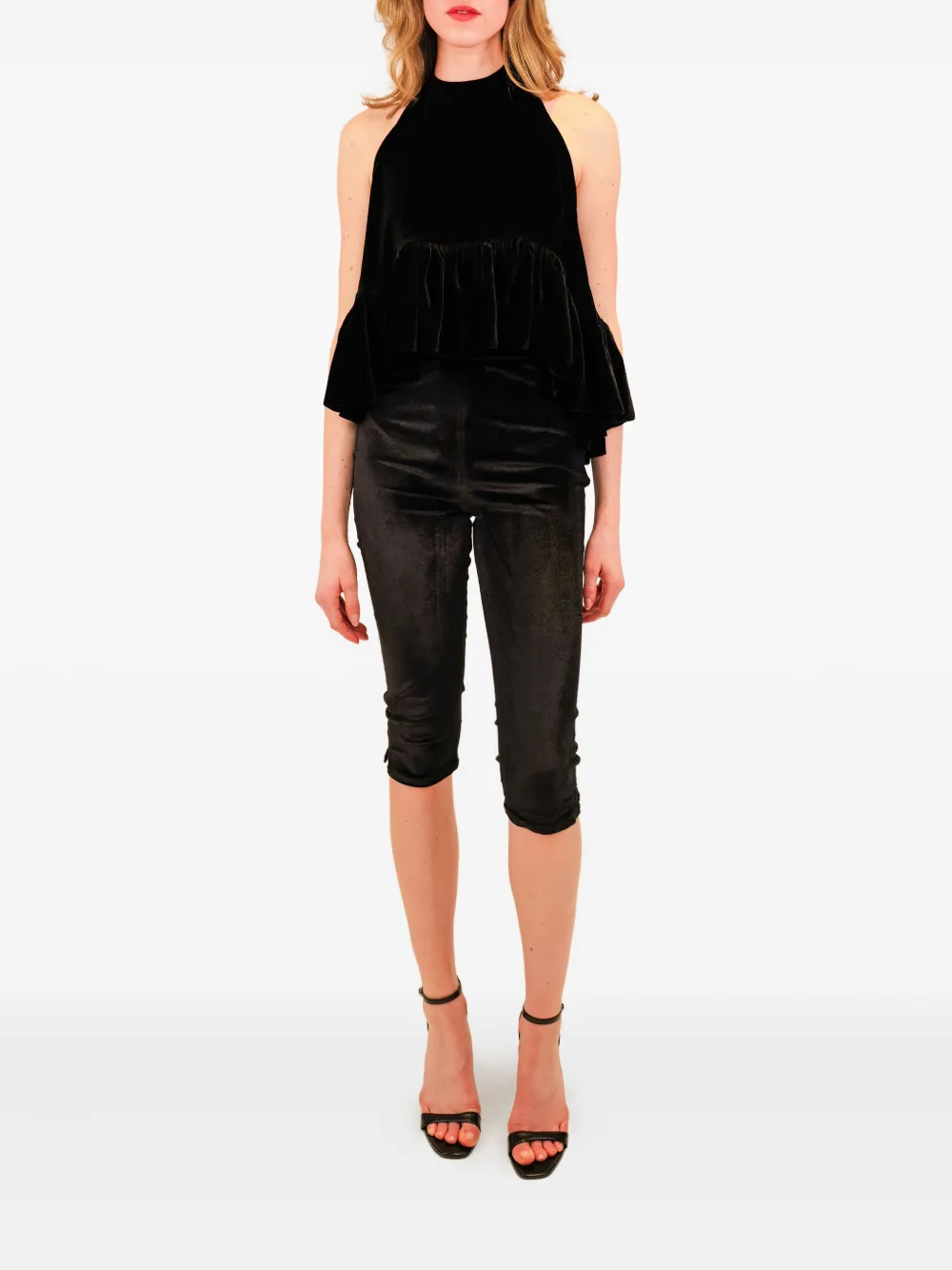 Azeeza Winston Ruffled Velvet Top In Black