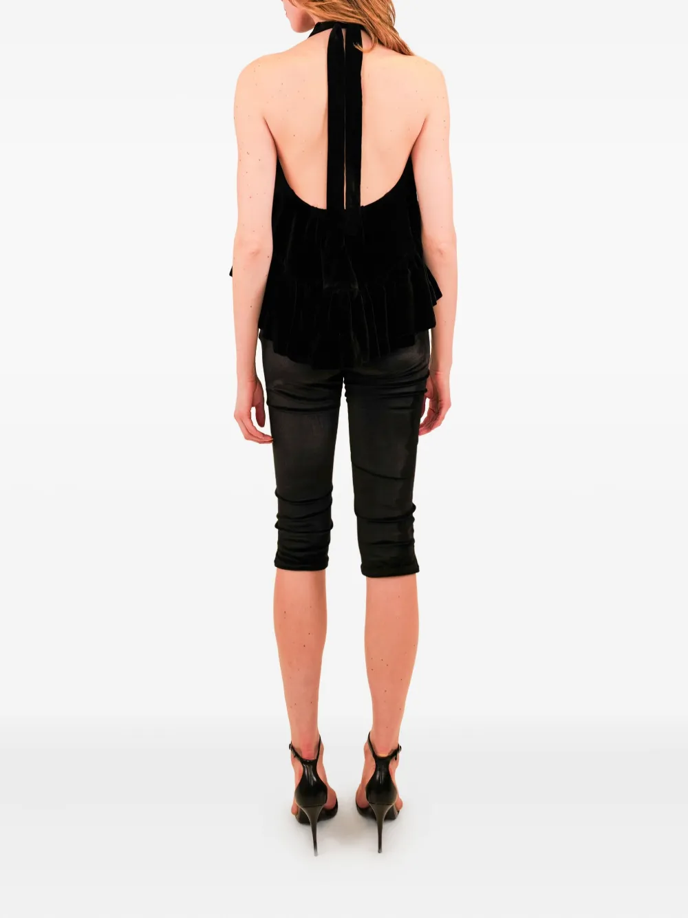 Azeeza Winston Ruffled Velvet Top In Black