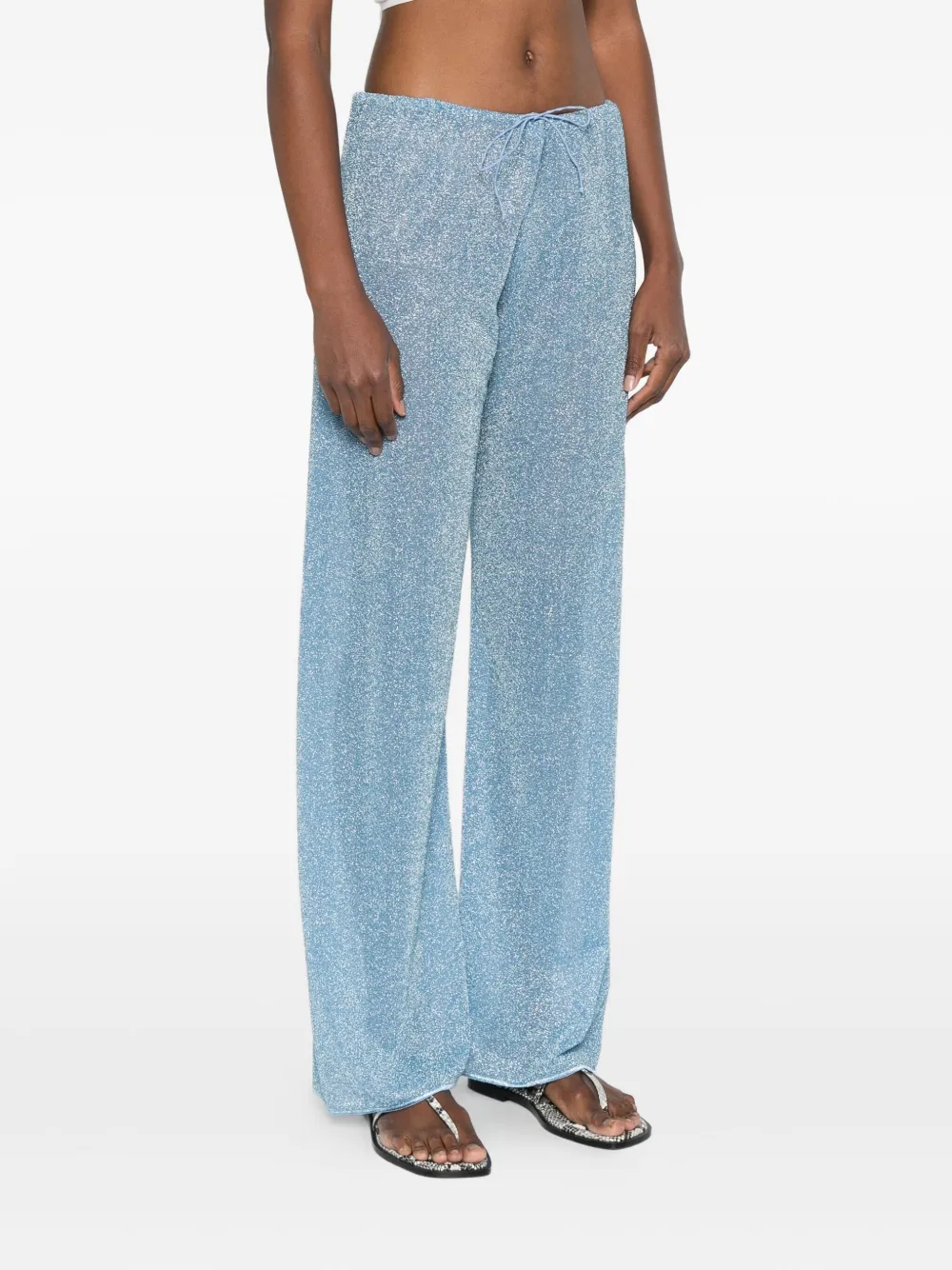 Oseree Lurex-knit Drawstring Trousers In Blue