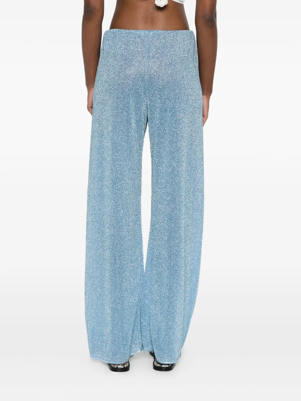 Oseree Lurex-knit Drawstring Trousers In Blue