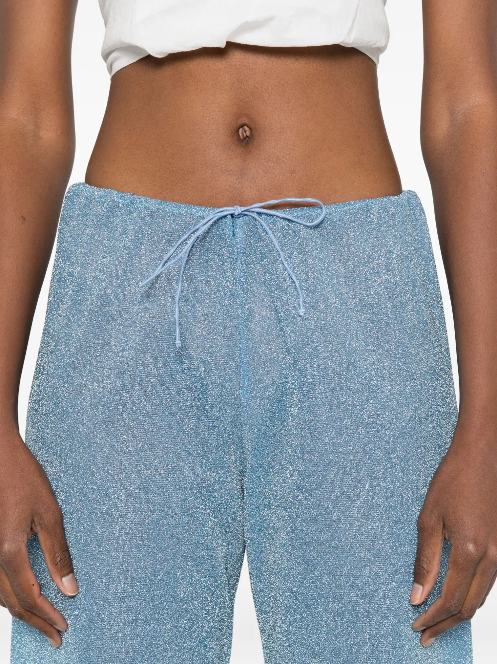 Oseree Lurex-knit Drawstring Trousers In Blue