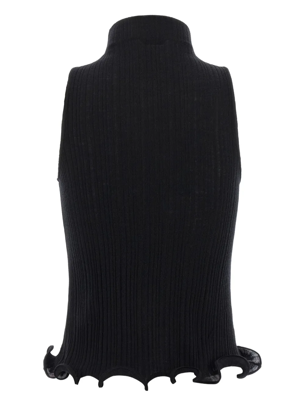 Fendi High Neck Sleeveless Ribbed Top In Black