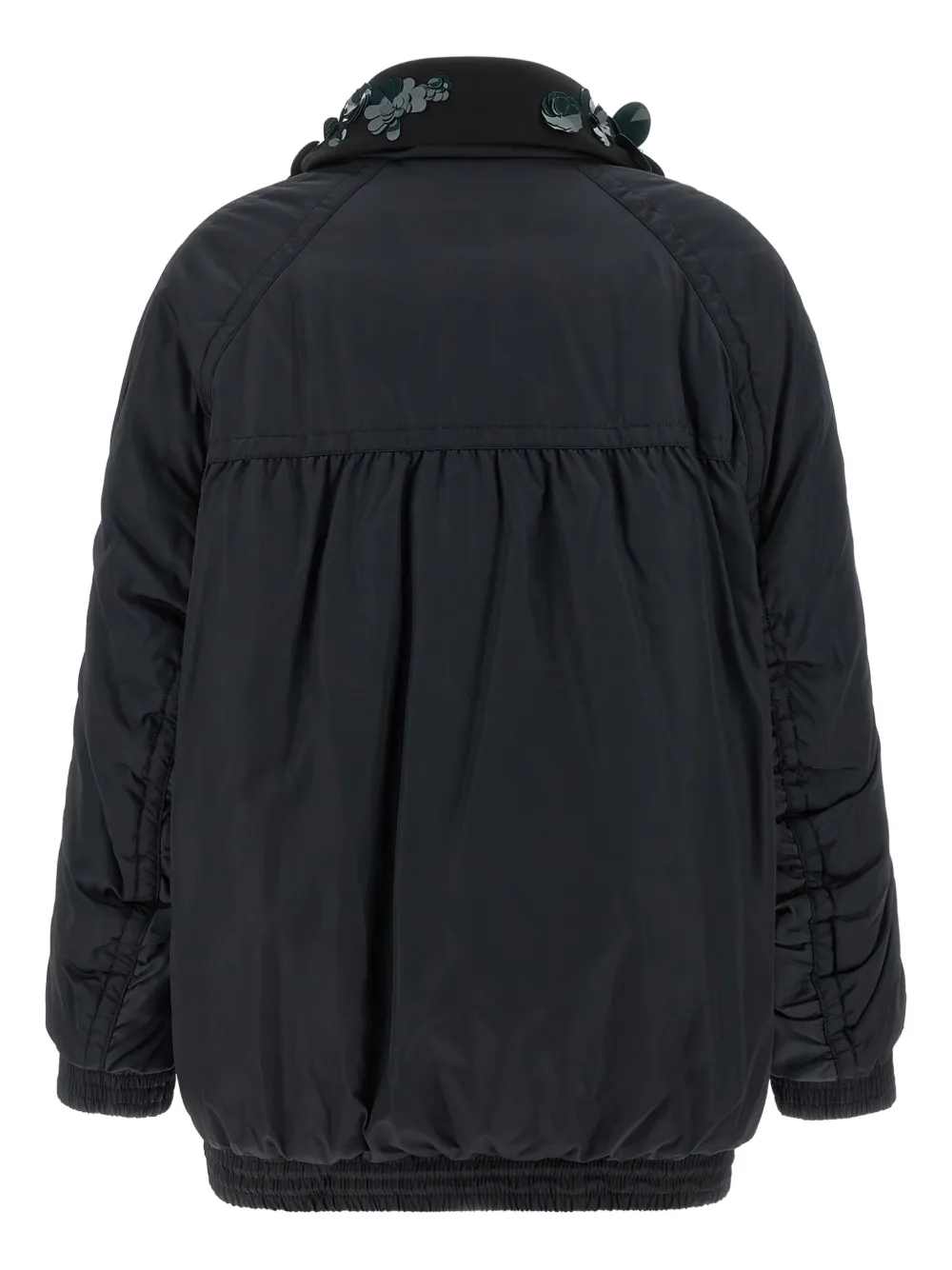 Pinko Clarinda Blue Jacket With Removable Sequin Collar And Drawstring Waist In Tech Fabric Woman In Blue