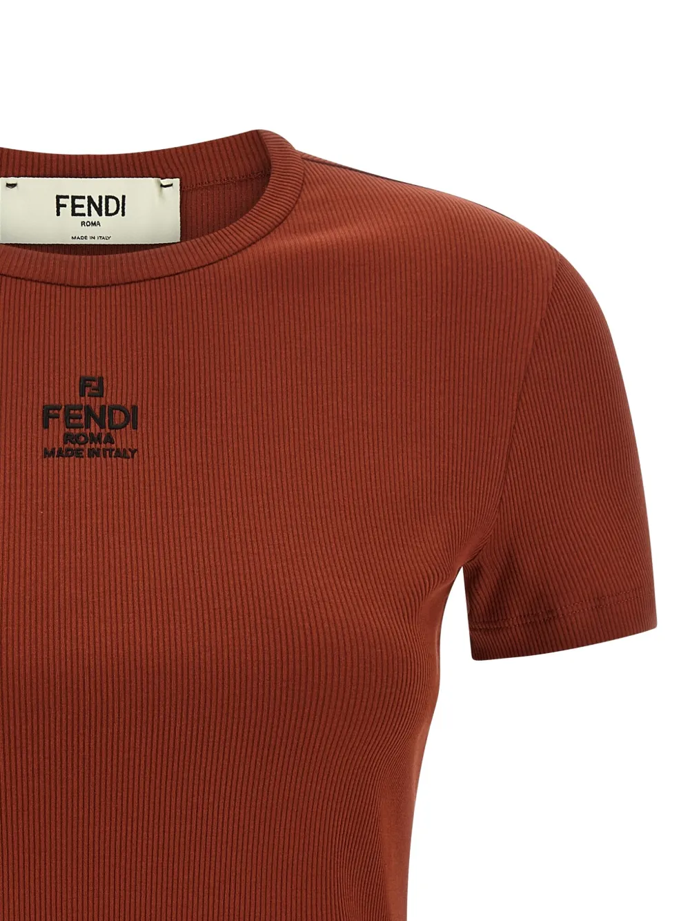 Fendi Embroidered Logo Short Sleeve Top In Brown