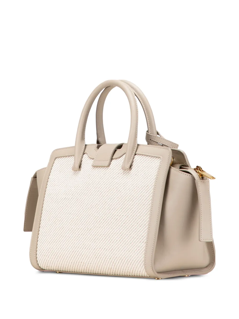 Pre-owned Saint Laurent 2021 Baby Canvas And Calfskin Monogram Downtown Cabas Satchel In Brown