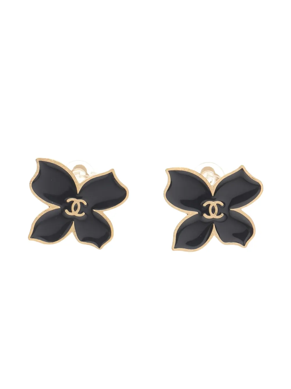 CHANEL Pre-Owned Interlocking CC flower-shaped earrings - Gold, Black CHANEL Pre-Owned Interlocking CC flower-shaped earrings - Gold, Black