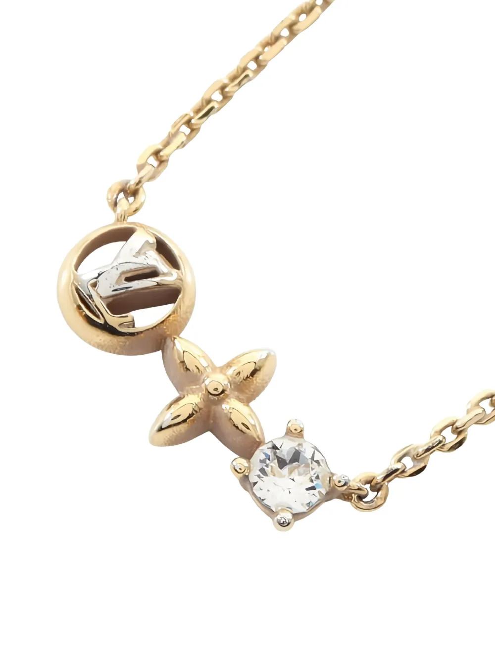 Pre-owned Louis Vuitton 2000s Petit Louis Zirconia Necklace In Gold