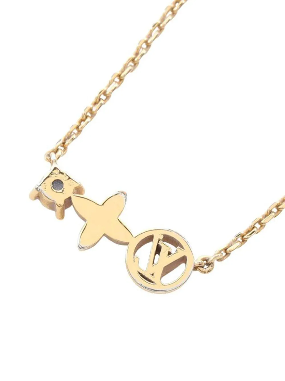 Pre-owned Louis Vuitton 2000s Petit Louis Zirconia Necklace In Gold