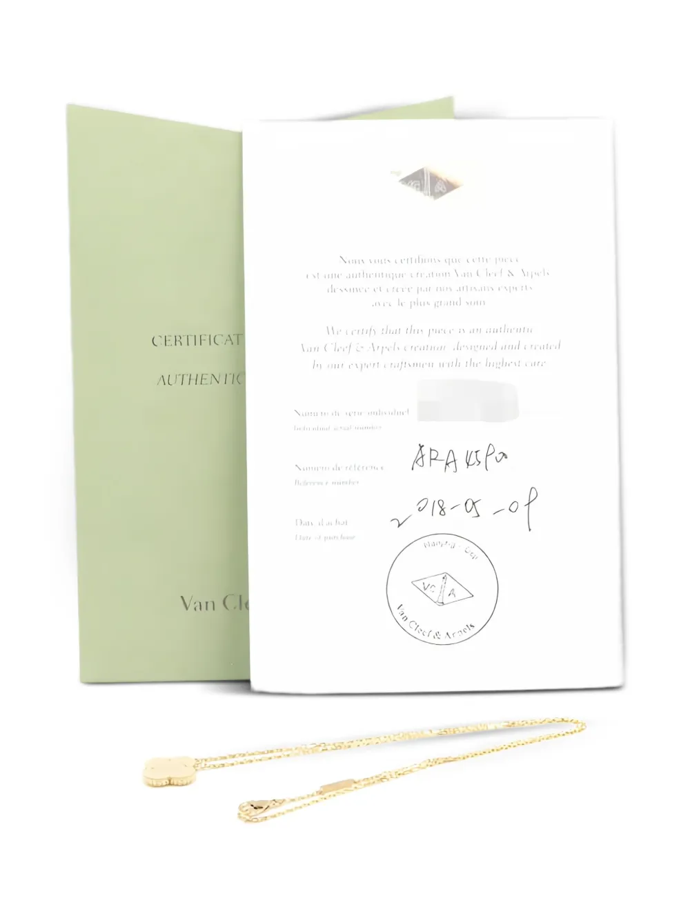 Pre-owned Van Cleef & Arpels 18k Yellow Gold Alhambra Mother Of Pearl Necklace
