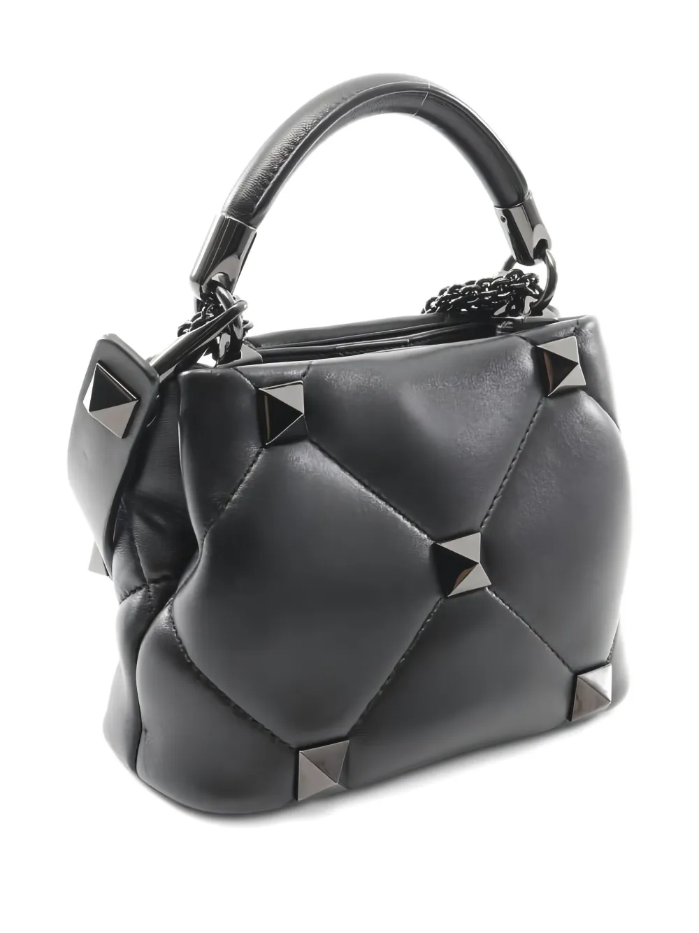 Pre-owned Valentino Garavani 10s Roman Studs Quilted Leather Tote Bag In Black