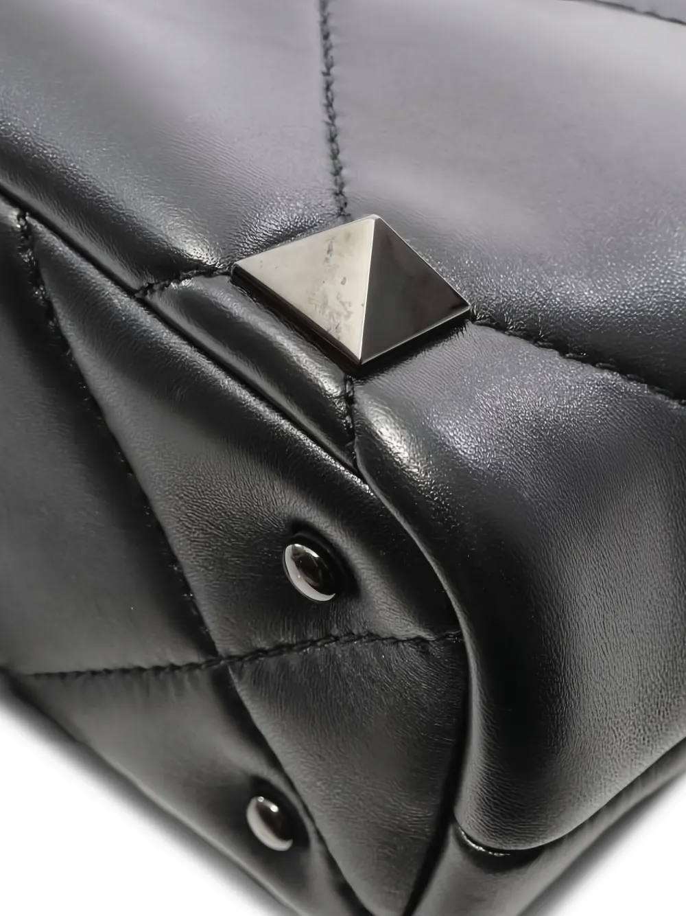 Pre-owned Valentino Garavani 10s Roman Studs Quilted Leather Tote Bag In Black
