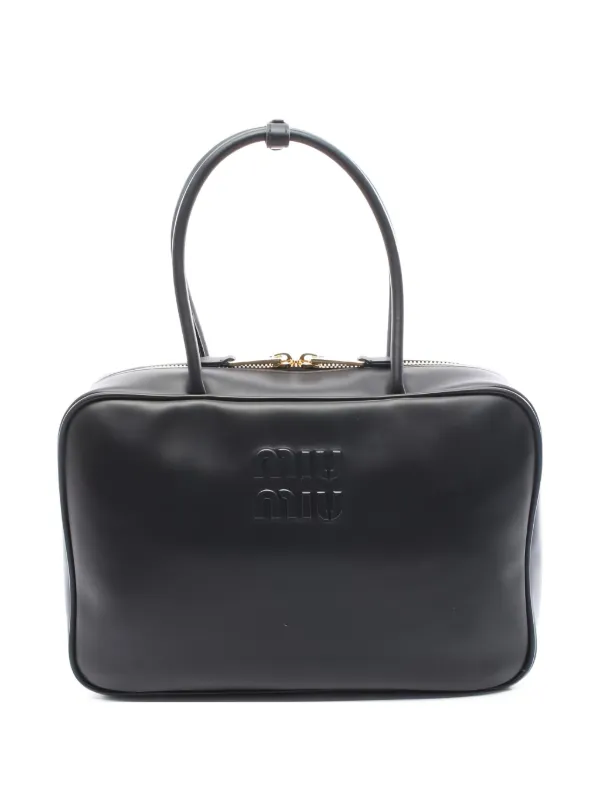 ✨極美品✨ MIU MIU EMBOSS LOGO TOTE HAND BAG Miu Miu Pre-Owned Embossed Logo Tote Bag | Black | FARFETCH CA