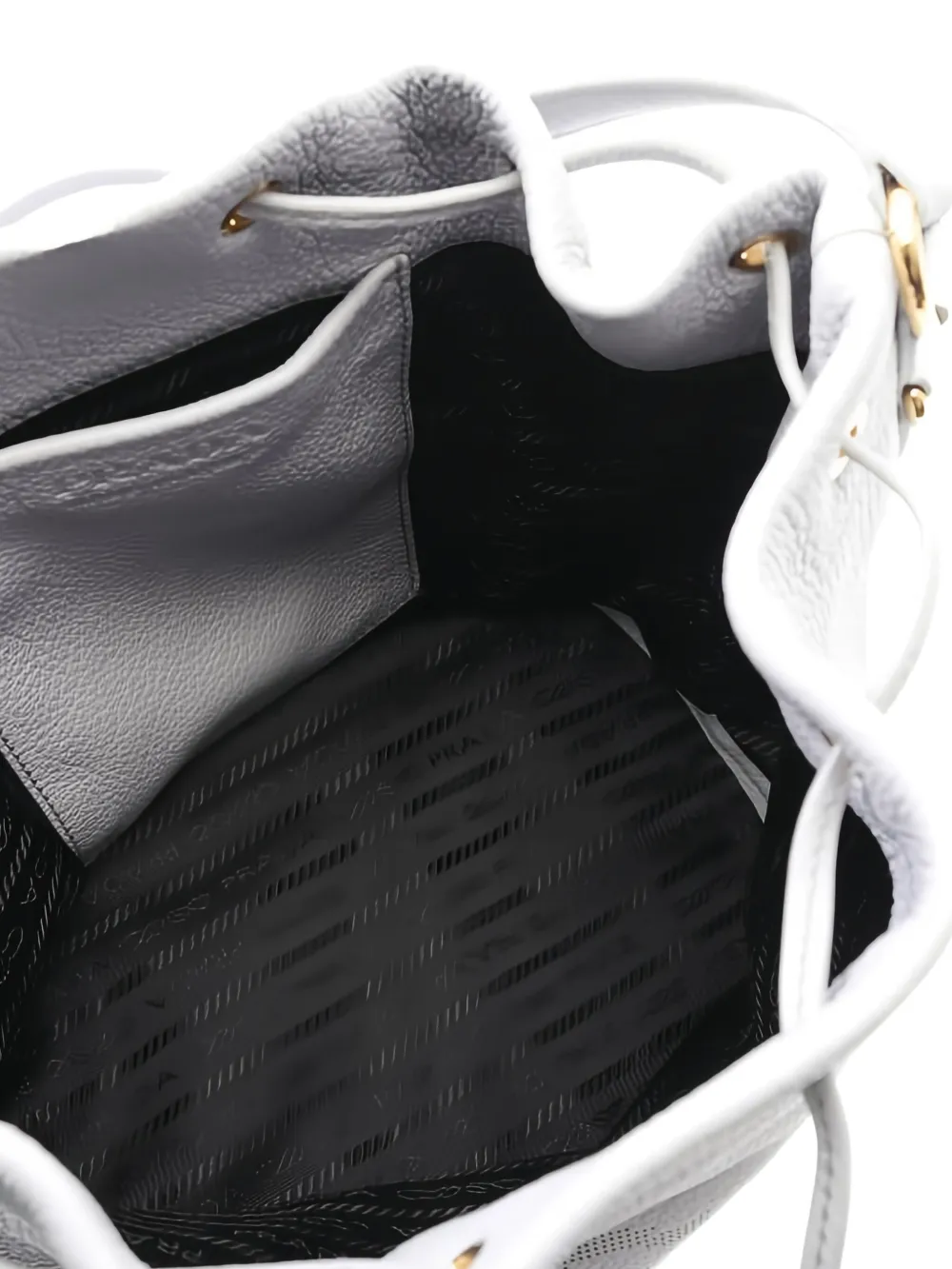 Pre-owned Prada 10s Drawstring Leather Bucket Bag In White