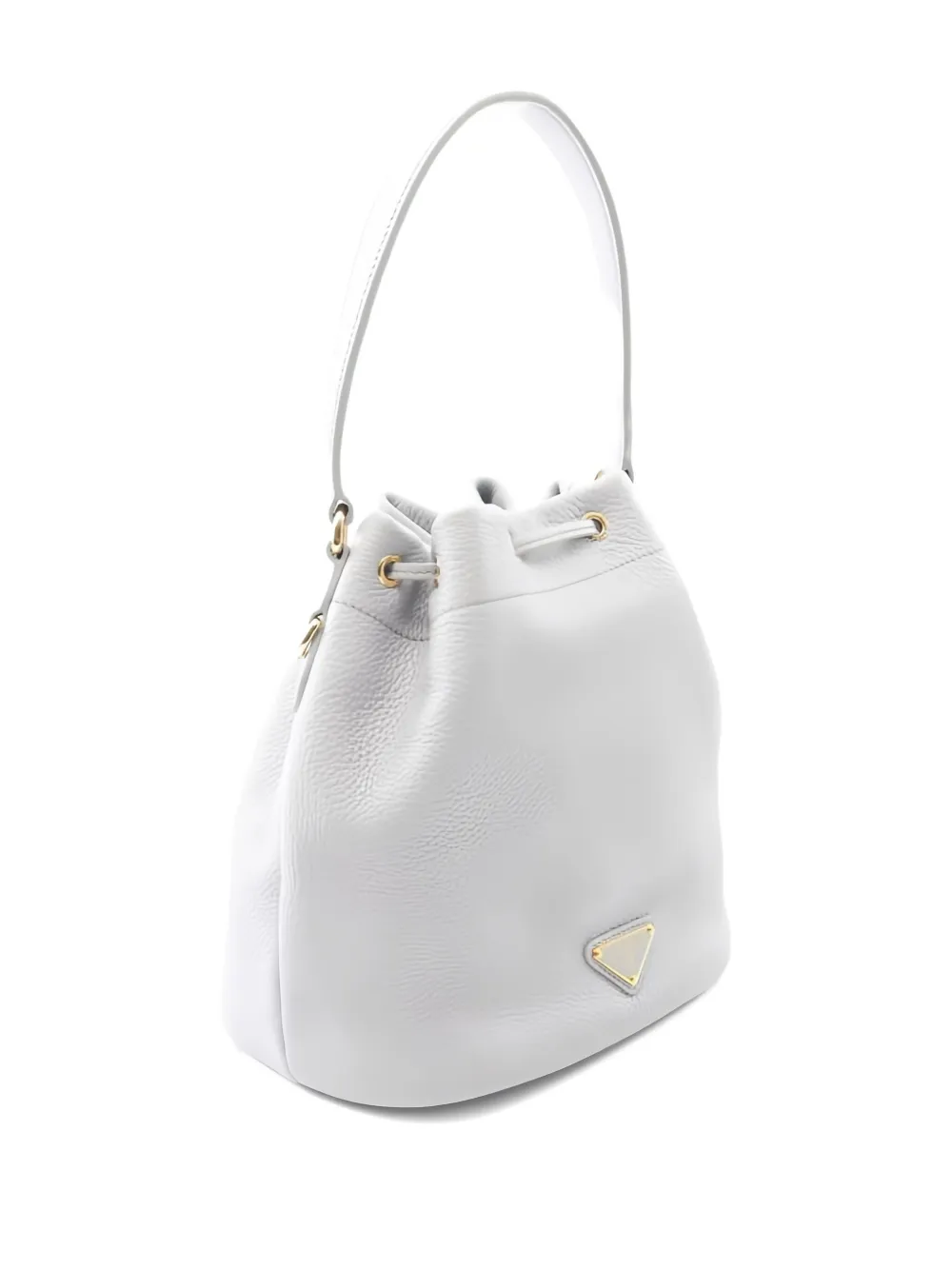 Pre-owned Prada 10s Drawstring Leather Bucket Bag In White