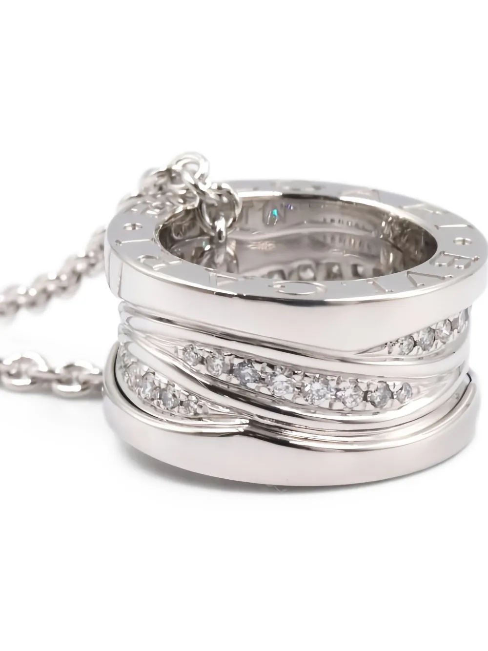Pre-owned Bvlgari 2010 18k White Gold B-zero1 Diamond Necklace In Silver