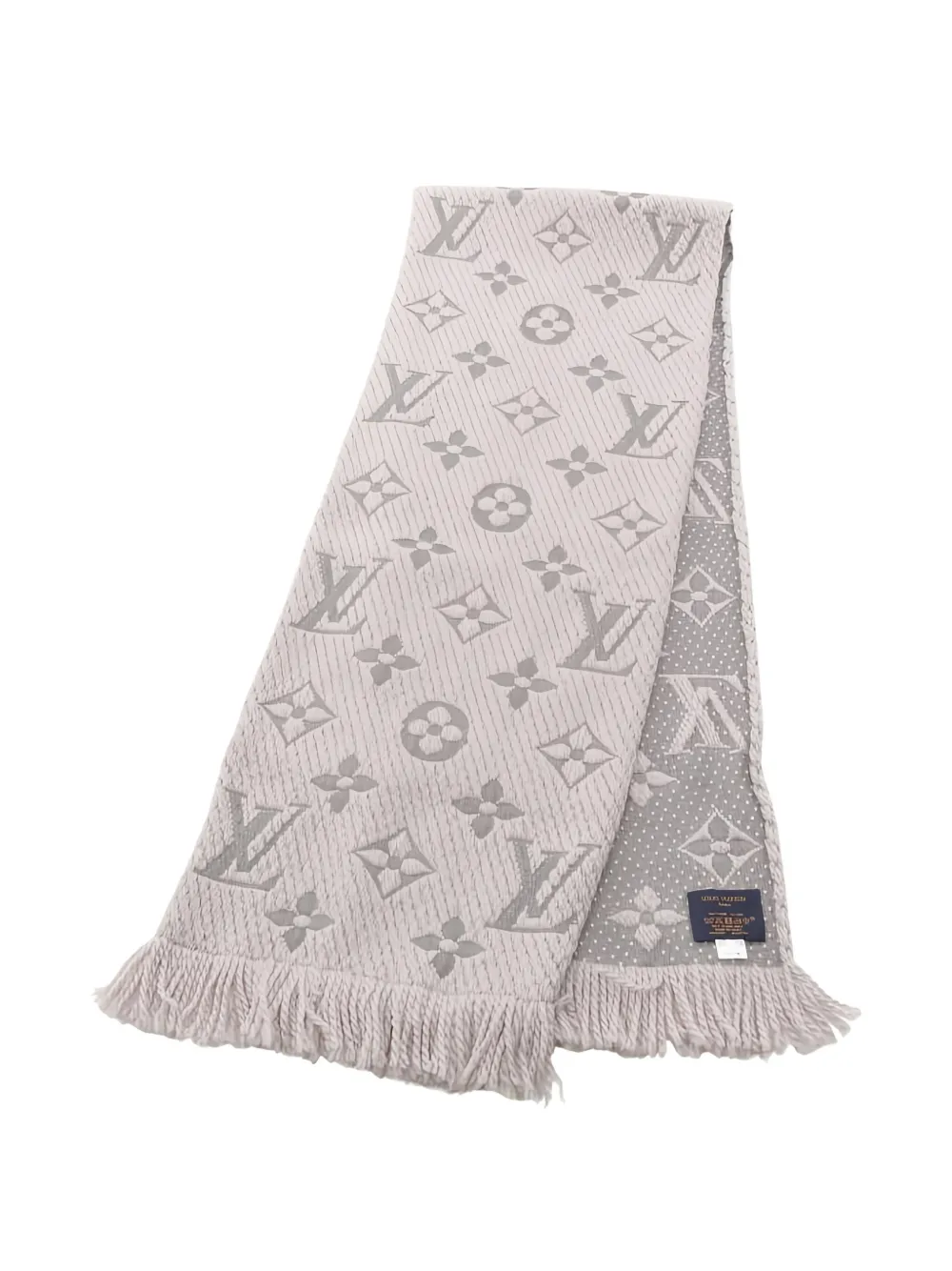 Pre-owned Louis Vuitton Logomania Fringed Scarf In Gray