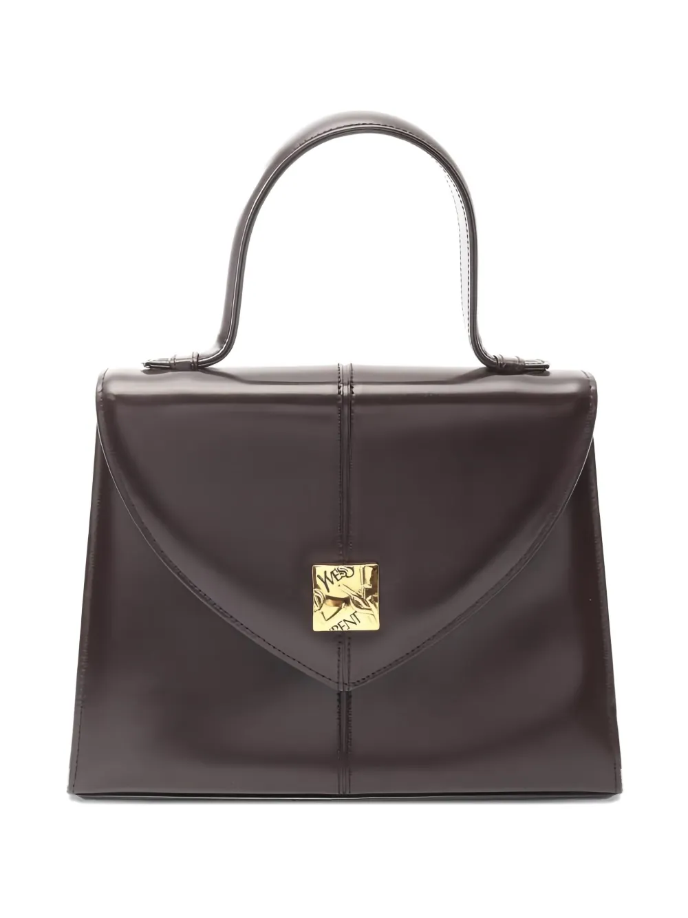 Pre-owned Saint Laurent Logo-plaque Leather Handbag In Brown