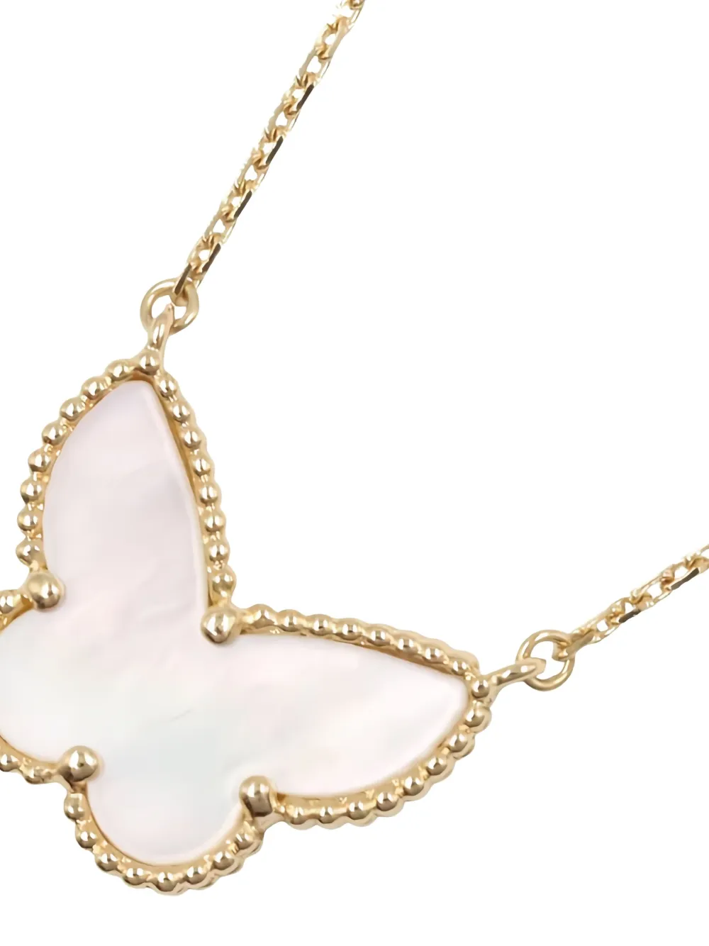 Pre-owned Van Cleef & Arpels 18k Yellow Gold Lucky Alhambra Butterfly Mother Of Pearl Necklace