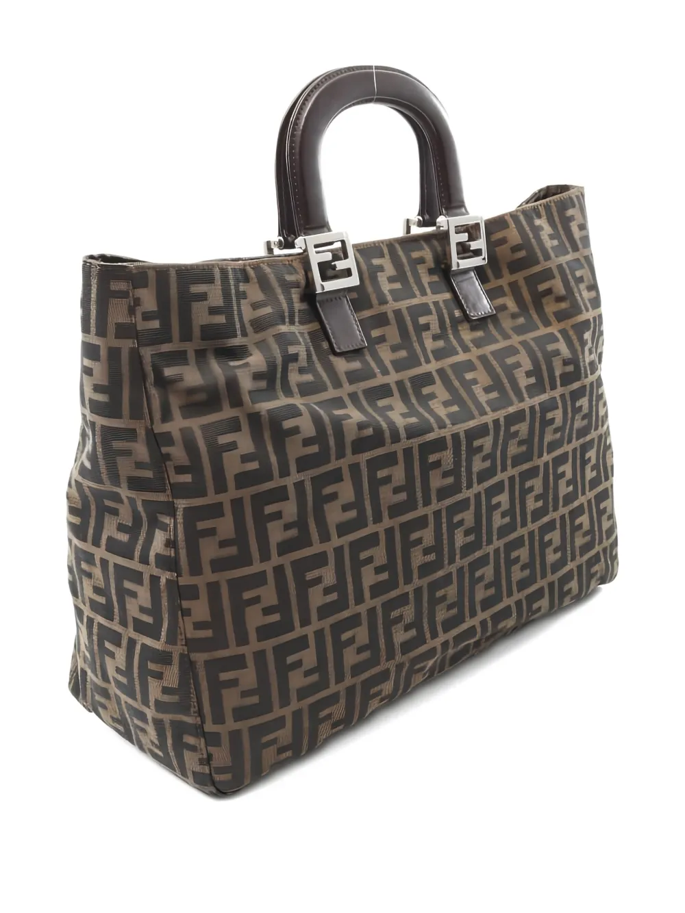 Pre-owned Fendi 10s Zucca Pattern Tote Bag In Brown