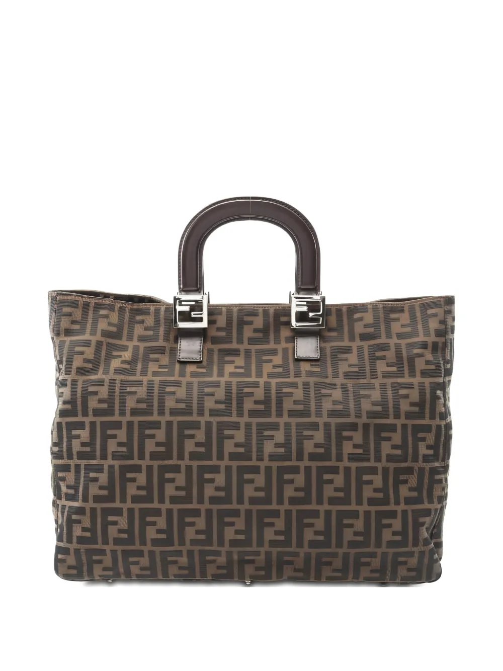 Pre-owned Fendi 10s Zucca Pattern Tote Bag In Brown