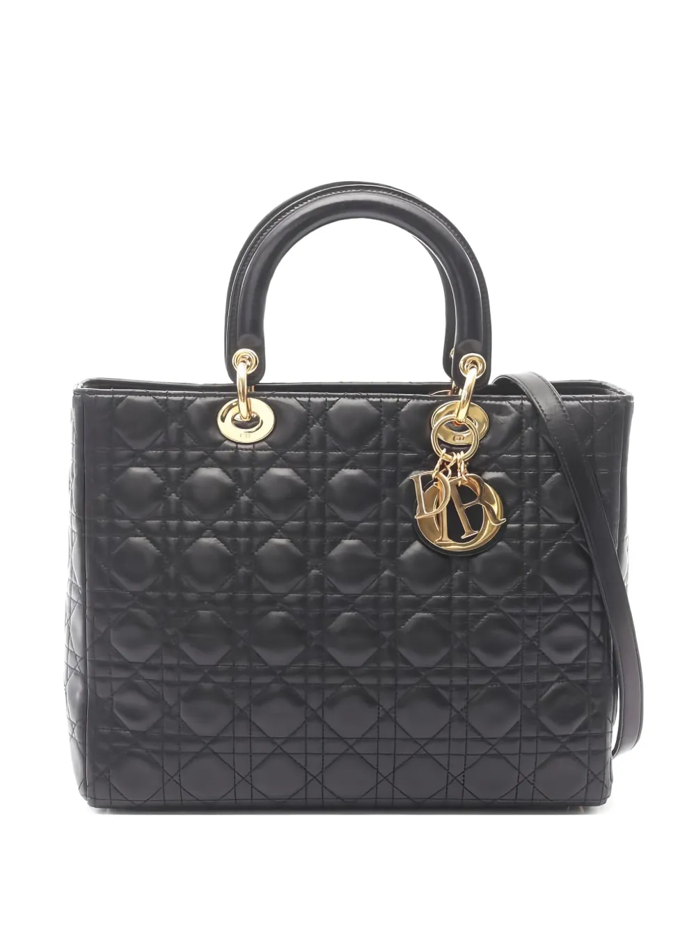 Christian Dior Pre-Owned large Lady Dior two-way handbag - ブラック Christian Dior Pre-Owned large Lady Dior two-way handbag - ブラック