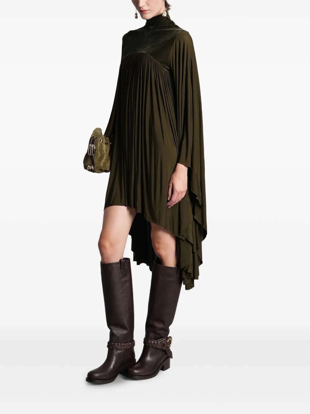 ZIMMERMANN Memento geplooide jurk met hoge hals Groen