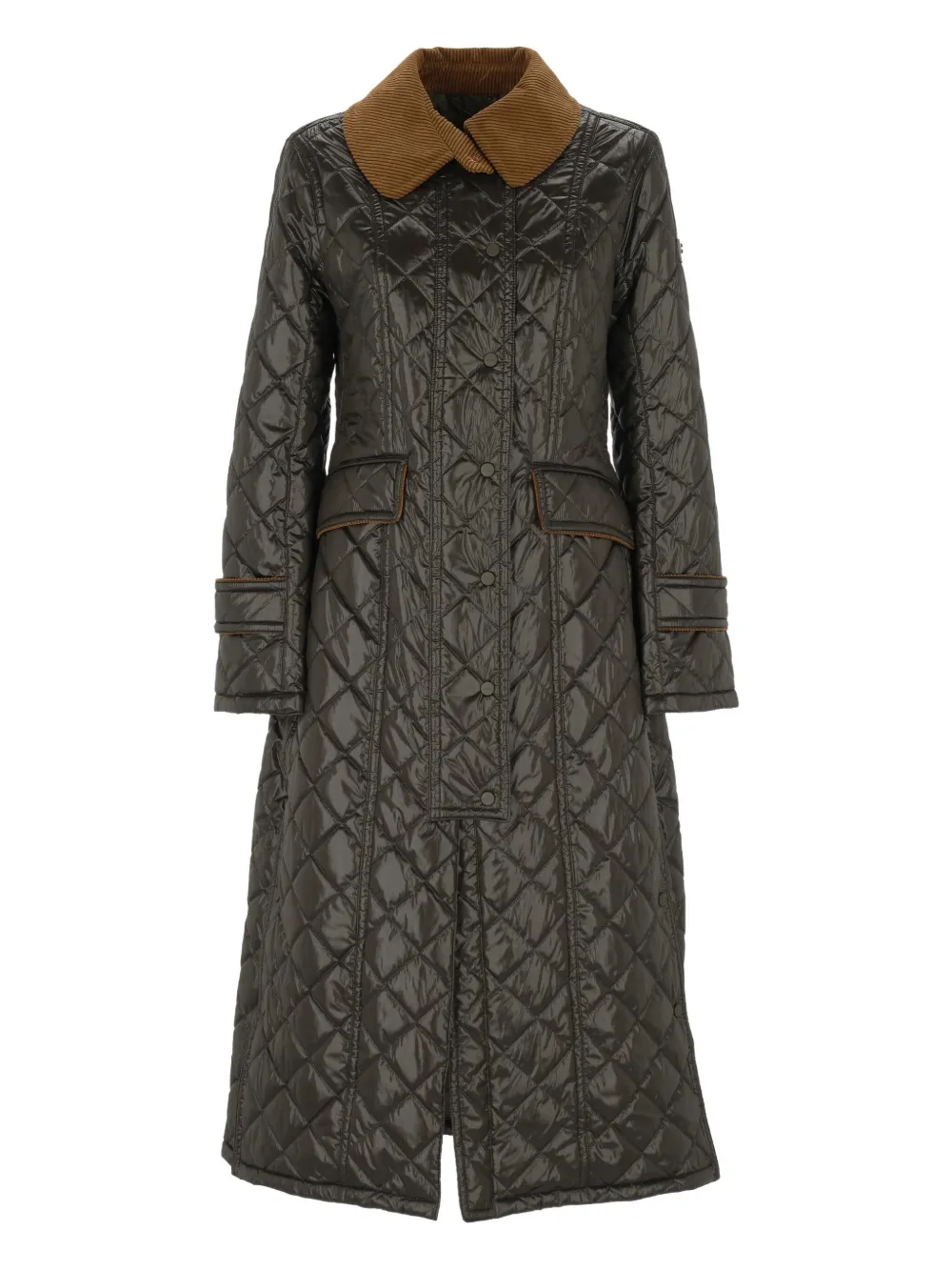Peuterey corduroy-collar quilted coat - グリーン Peuterey corduroy-collar quilted coat - グリーン