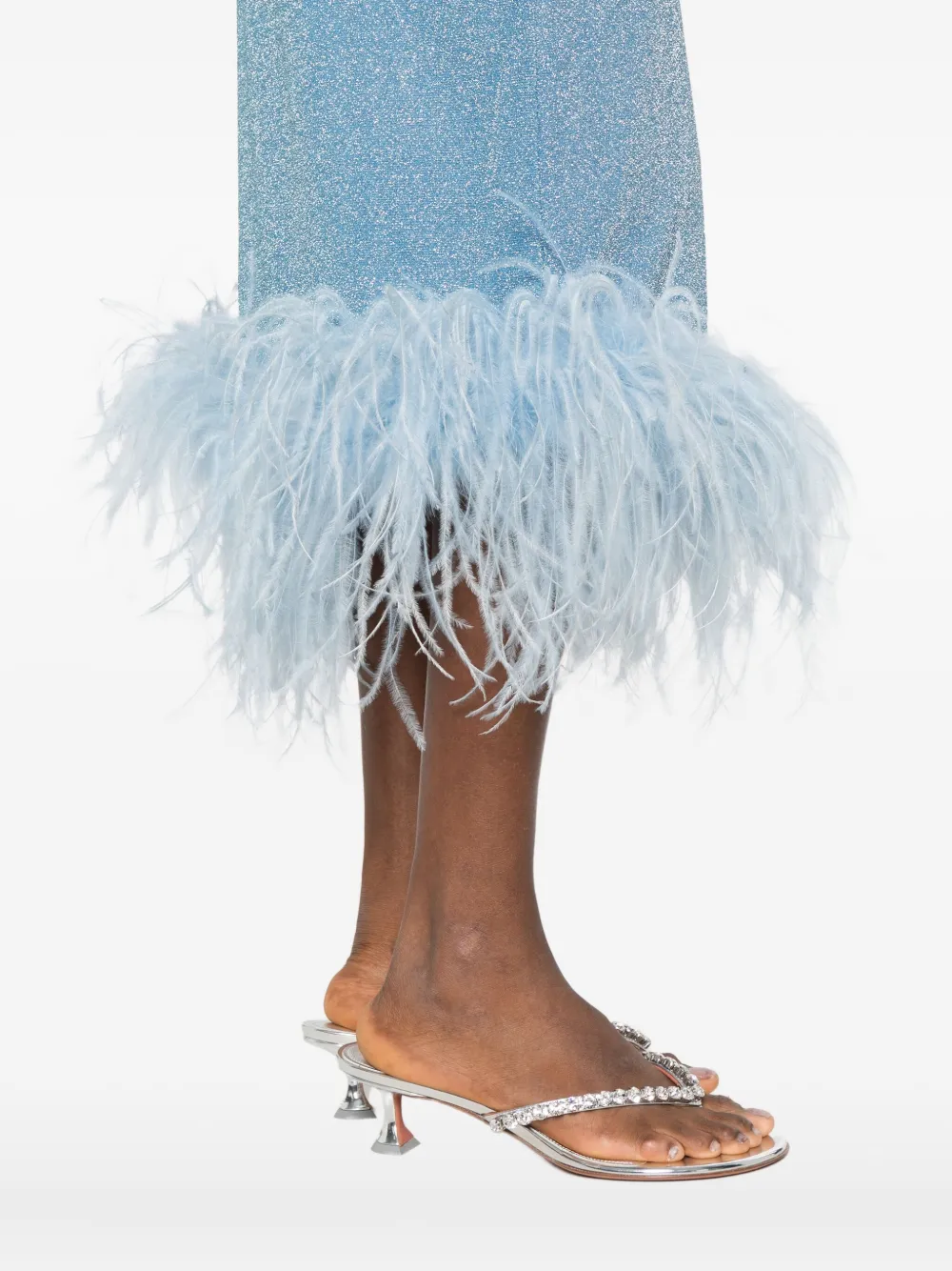 Oséree Jurk met veren afwerking en spaghettibandjes Blauw