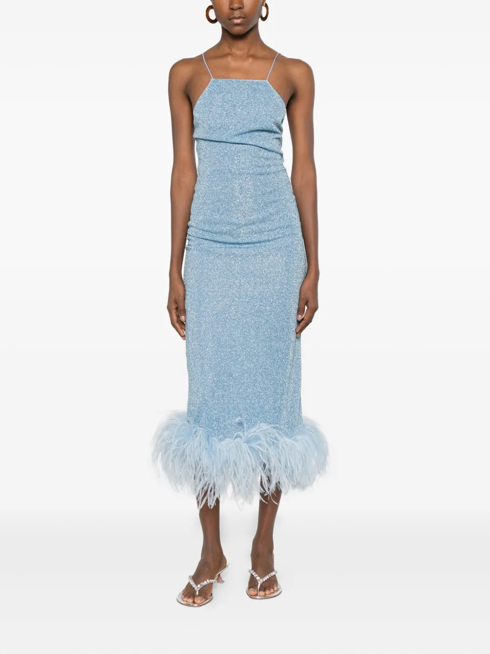 Oséree spaghetti-straps feather-trim dress - Blauw