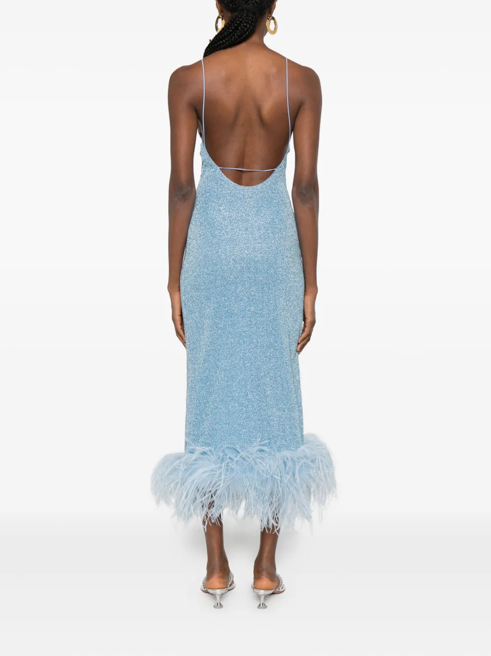 Oséree Jurk met veren afwerking en spaghettibandjes Blauw