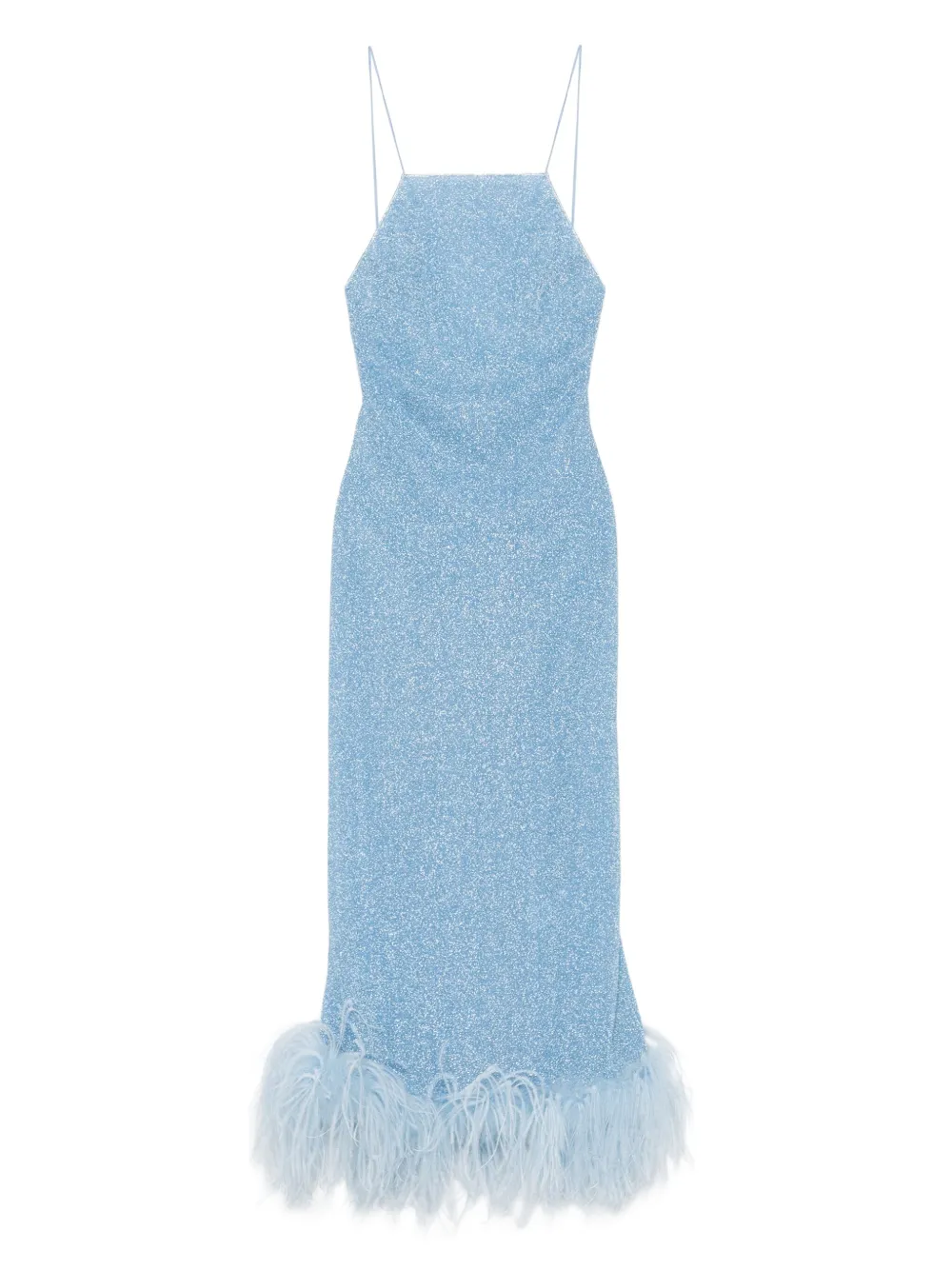 Oséree Jurk met veren afwerking en spaghettibandjes Blauw