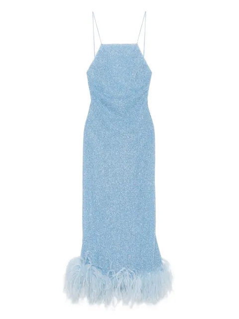 Oséree spaghetti-straps feather-trim dress
