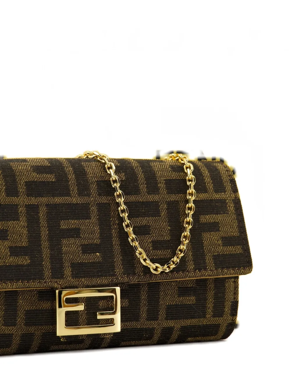 Fendi Continental With Chain Baguette Ff Jacquard Fabric Shoulder Bag In Brown