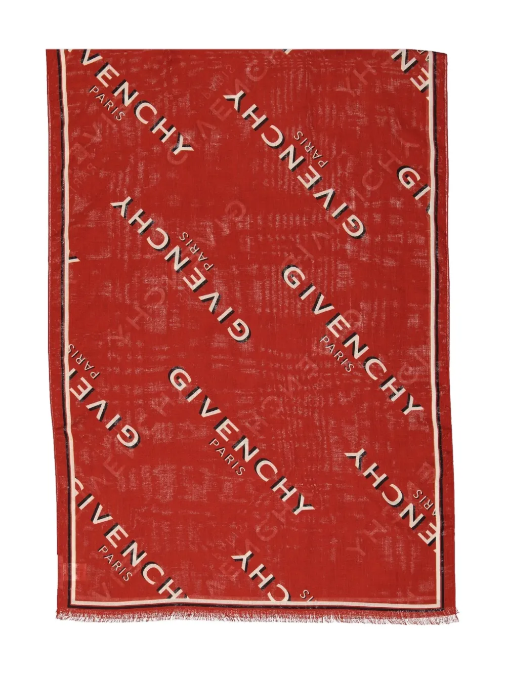 Givenchy logo-lettering frayed scarf - レッド Givenchy logo-lettering frayed scarf - レッド