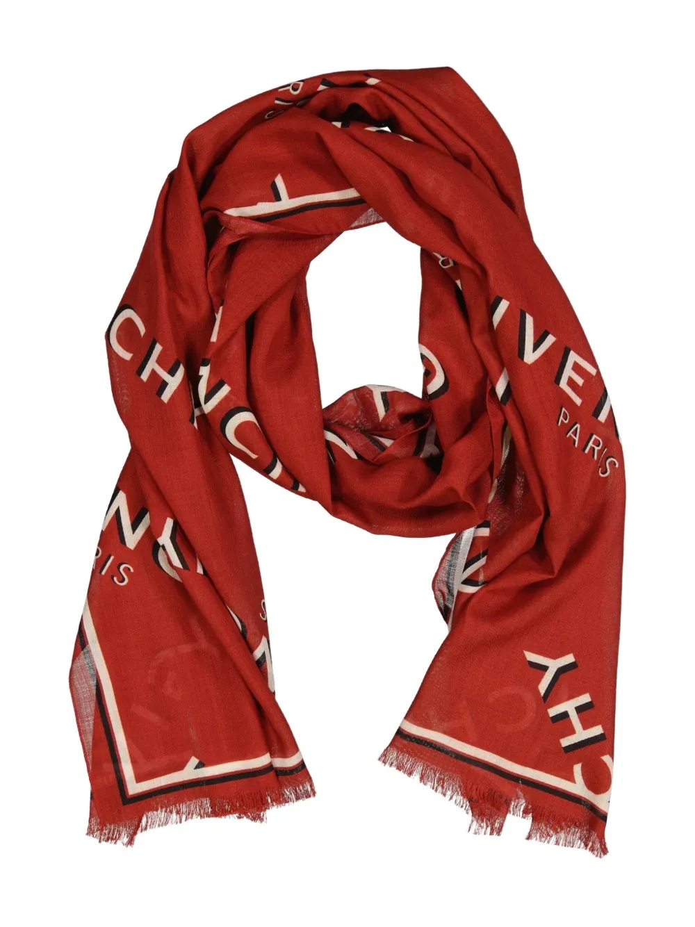 Givenchy logo-lettering frayed scarf - Rood