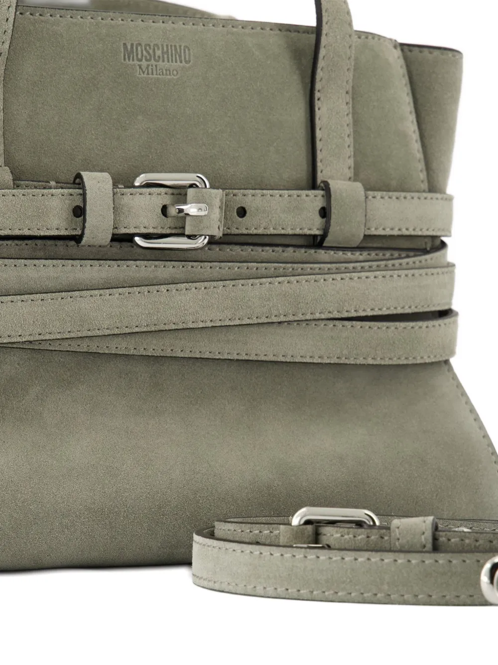 Moschino Tie Me Belt-detail Tote Bag In Green