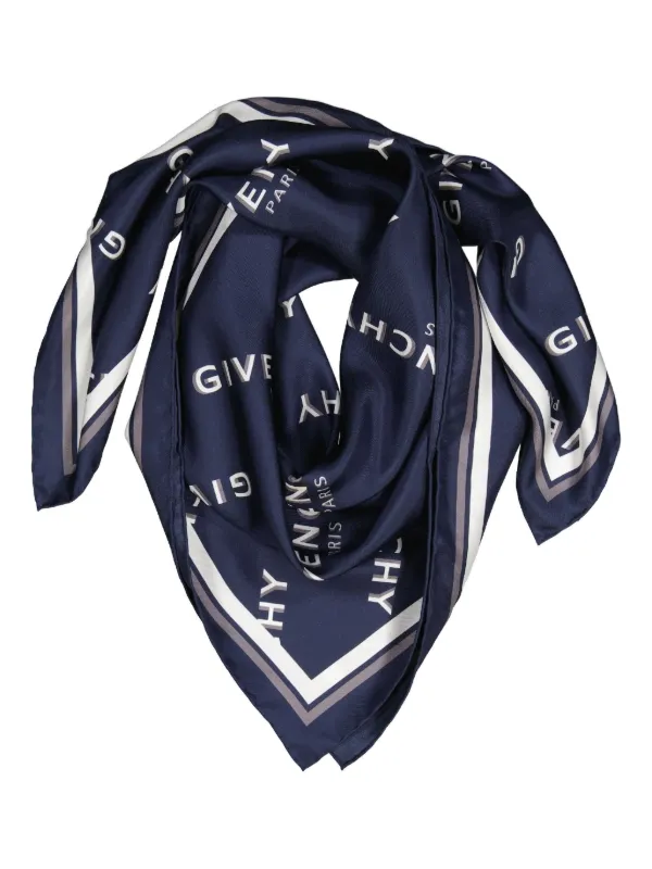 GIVENCHY シルク混 ロゴマフラー スカーフ Givenchy ロゴ スカーフ | ブルー | FARFETCH JP