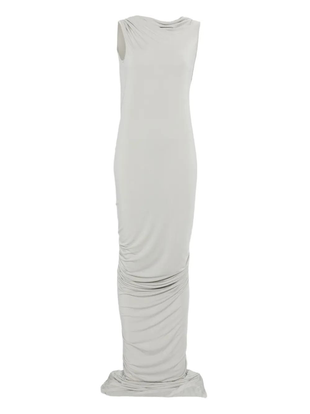 Rick Owens Draped Ruched Maxi Dress In Gray