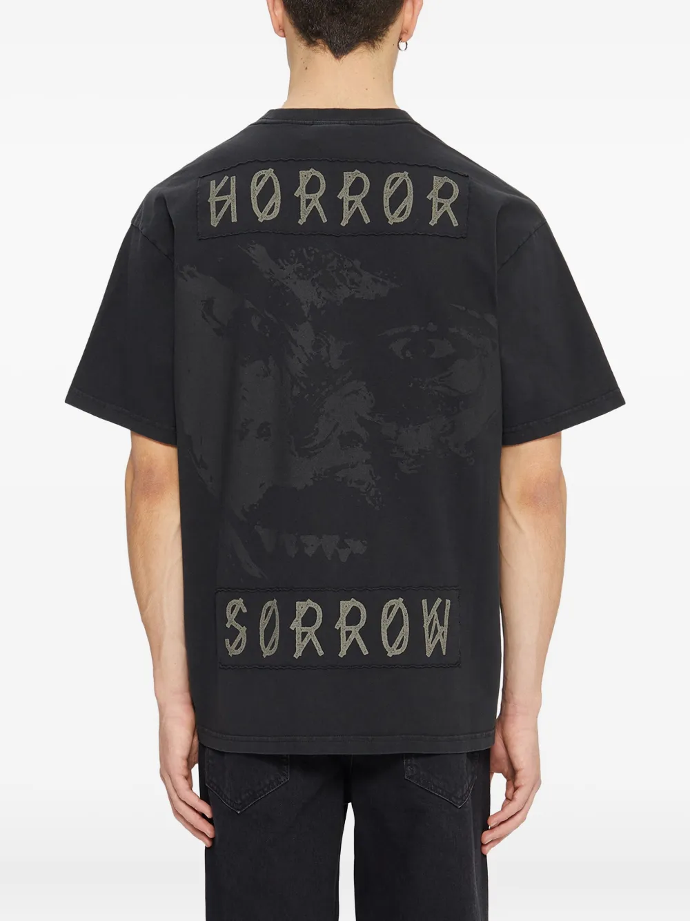 44 Label Group Black Crewneck T-shirt With Logo On The Front And Maxi Logo On The Rear In Cotton Man In Black