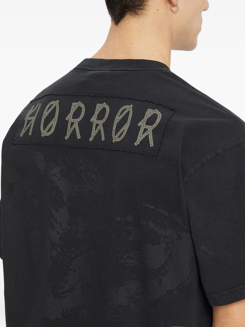 44 Label Group Black Crewneck T-shirt With Logo On The Front And Maxi Logo On The Rear In Cotton Man In Black