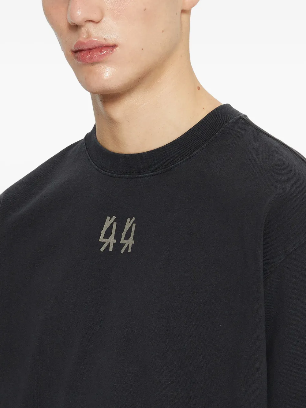 44 Label Group Black Crewneck T-shirt With Logo On The Front And Maxi Logo On The Rear In Cotton Man In Black