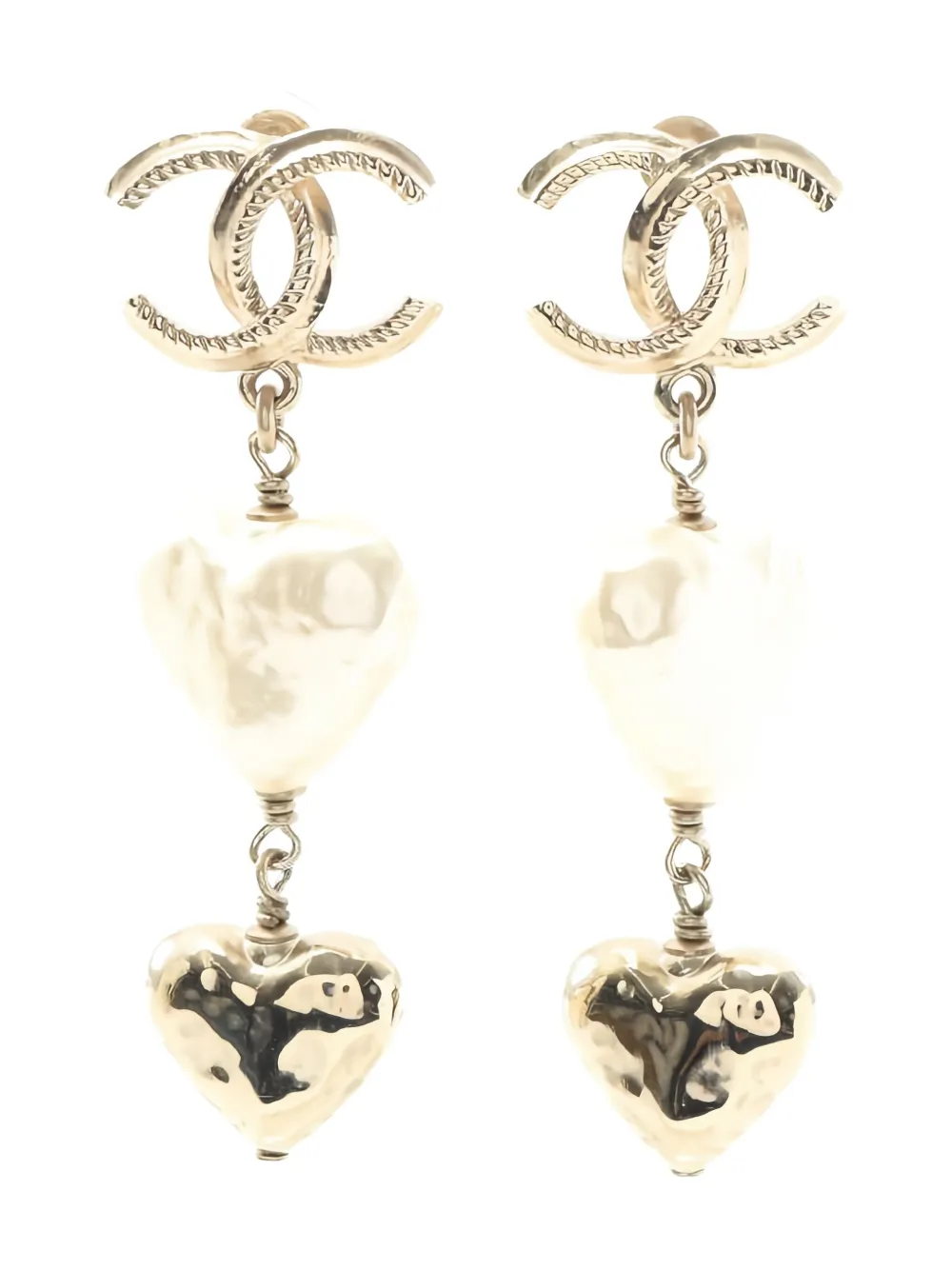 CHANEL Pre-Owned 1986-1988 heart-shaped pearl-embellishd earrings - CHANEL Pre-Owned 1986-1988 heart-shaped pearl-embellishd earrings -