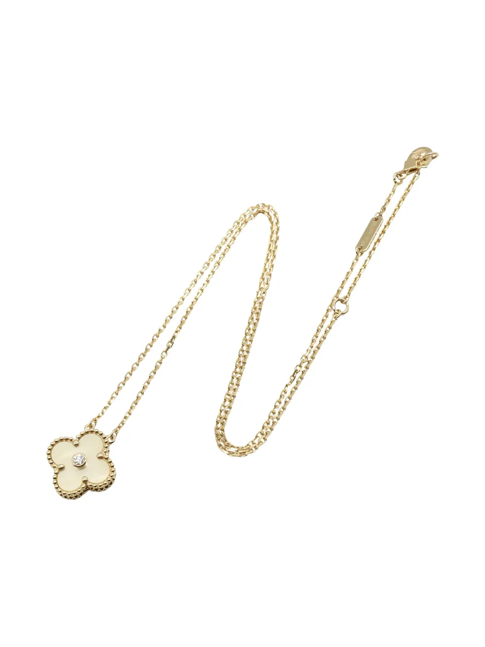 Pre-owned Van Cleef & Arpels 18k Yellow Gold Alhambra Diamond And Pearl Necklace