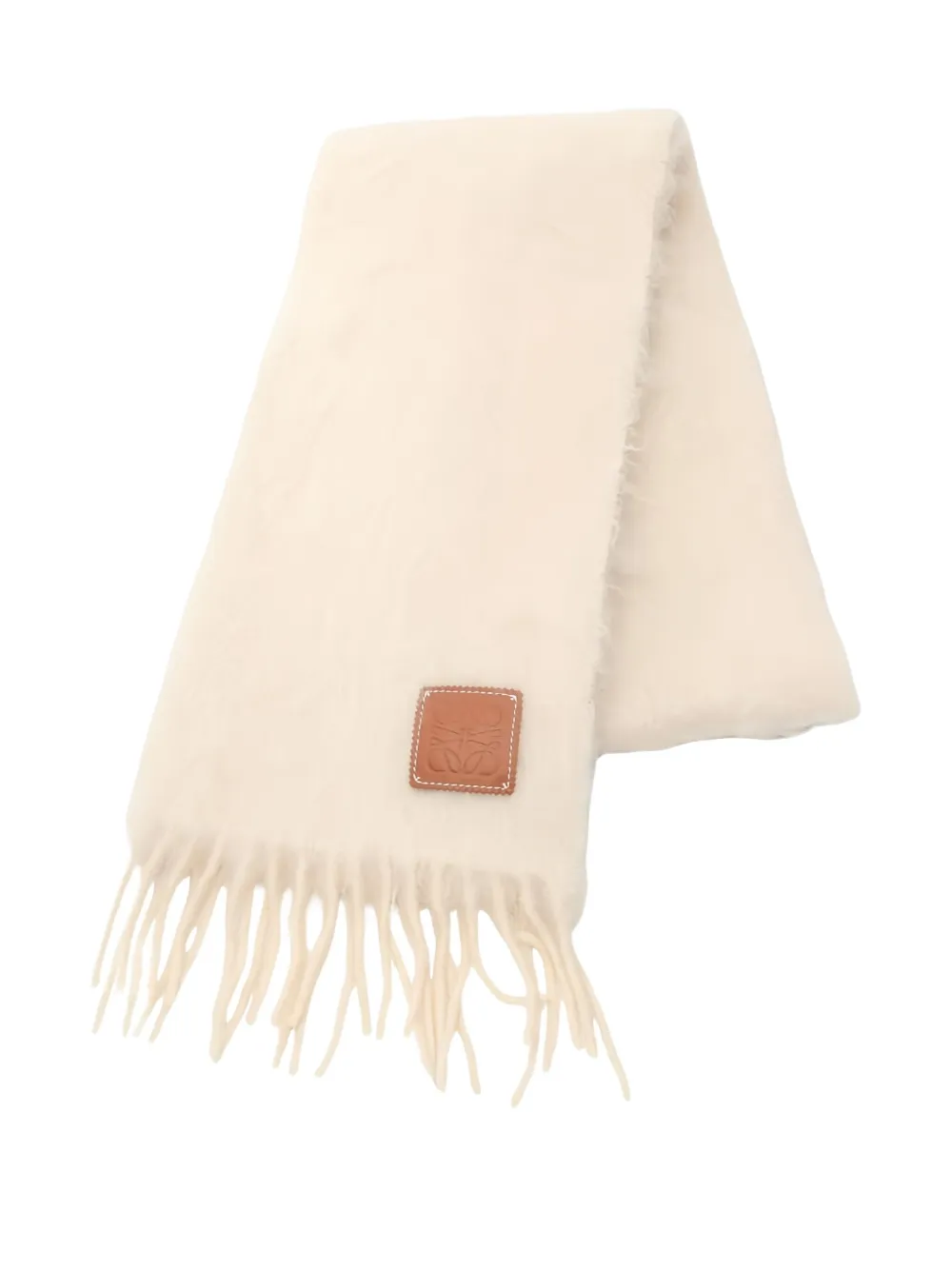 Pre-owned Loewe 2010s Anagram Fringed Scarf In White
